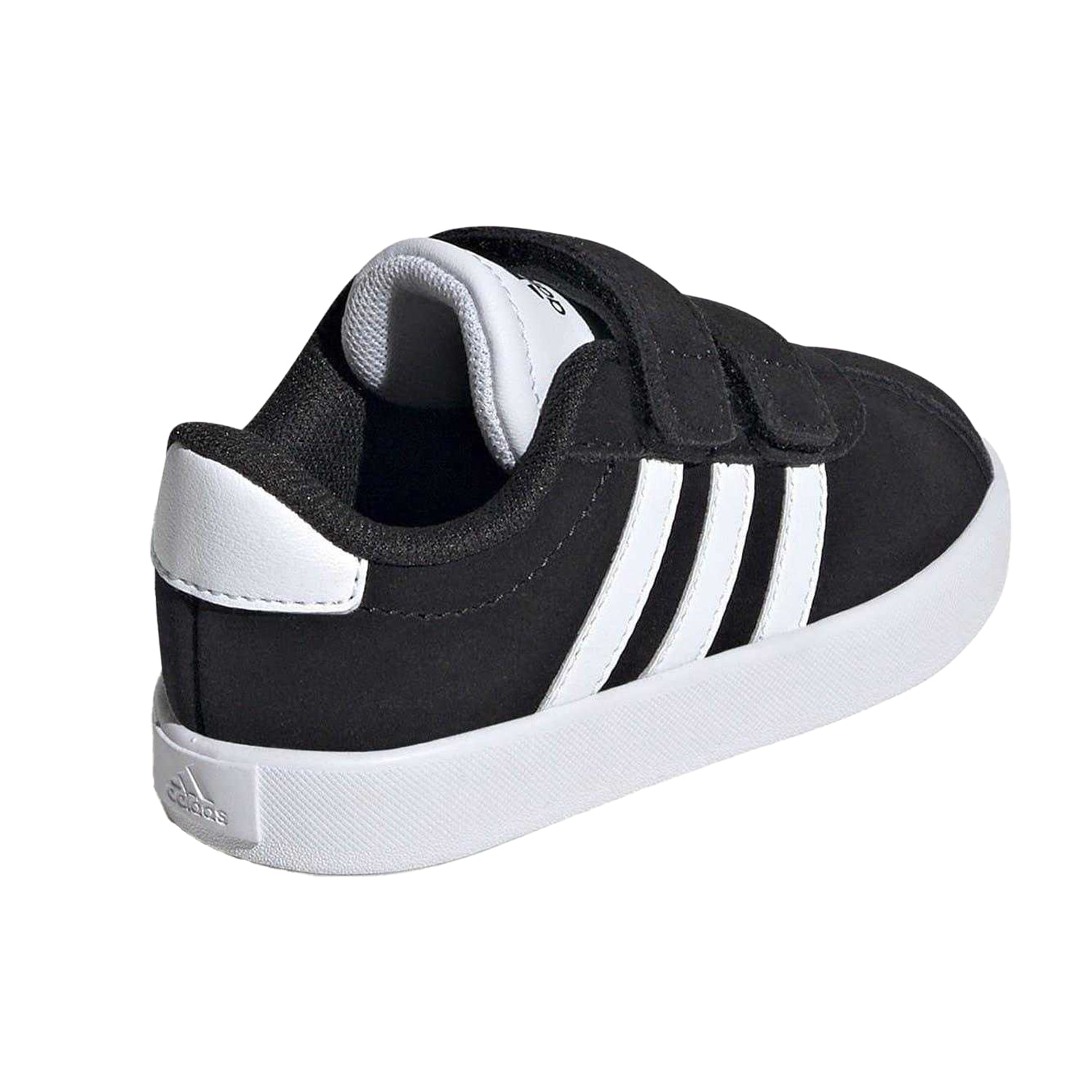 Black-White - Back - Adidas Childrens-Kids Court 3.0 Suede Hook and Loop Shoes