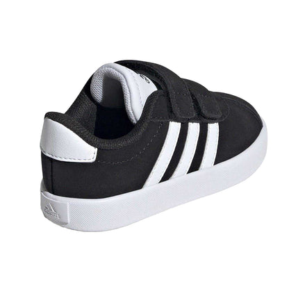 Black-White - Back - Adidas Childrens-Kids Court 3.0 Suede Hook and Loop Shoes