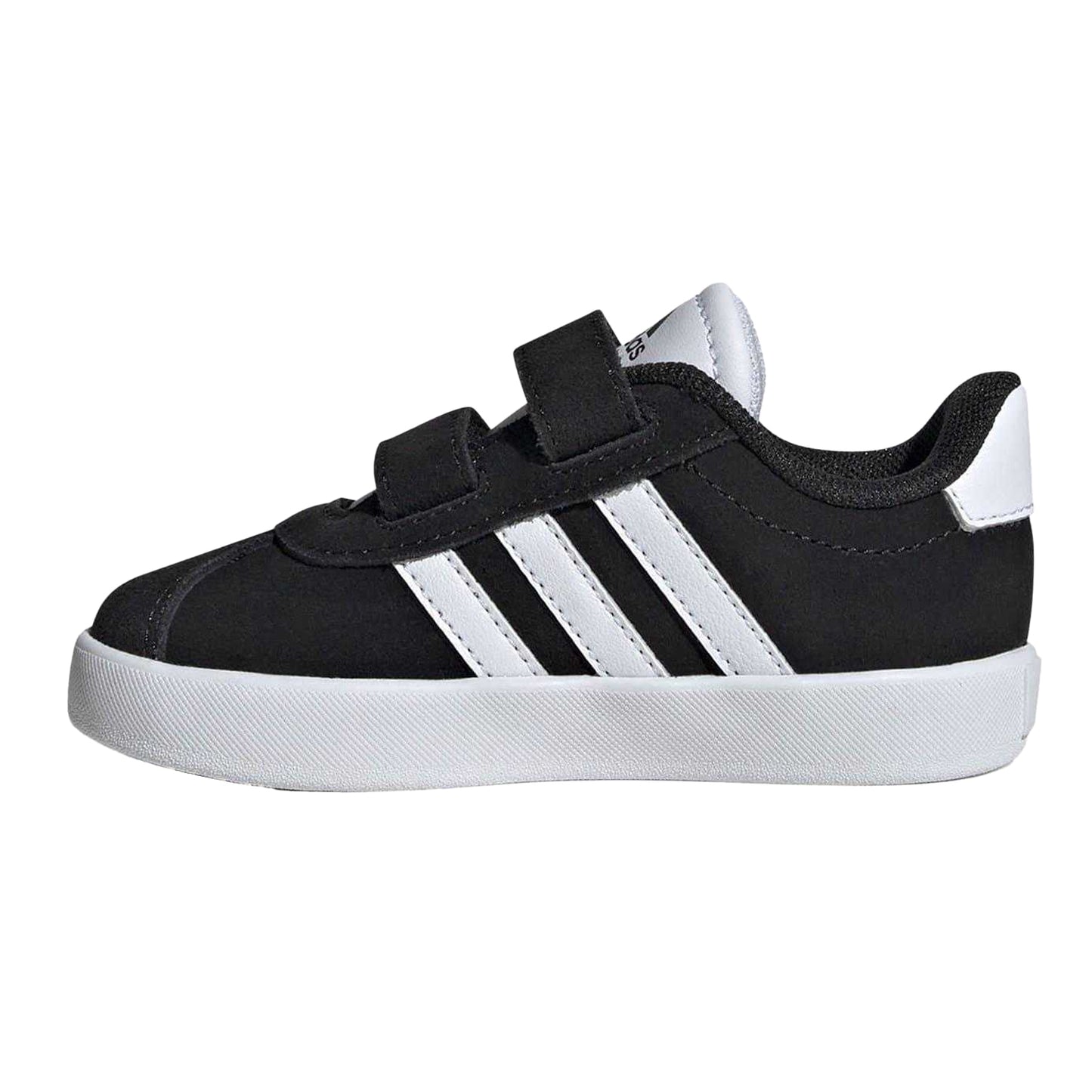 Black-White - Side - Adidas Childrens-Kids Court 3.0 Suede Hook and Loop Shoes