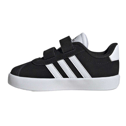 Black-White - Side - Adidas Childrens-Kids Court 3.0 Suede Hook and Loop Shoes