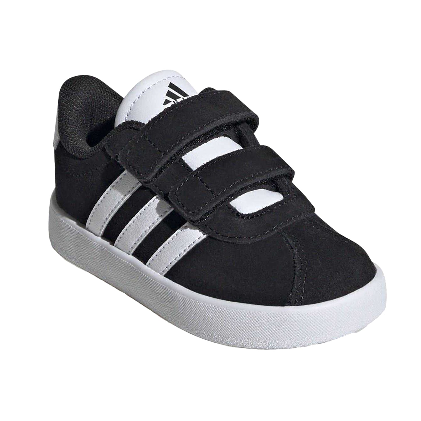Black-White - Pack Shot - Adidas Childrens-Kids Court 3.0 Suede Hook and Loop Shoes