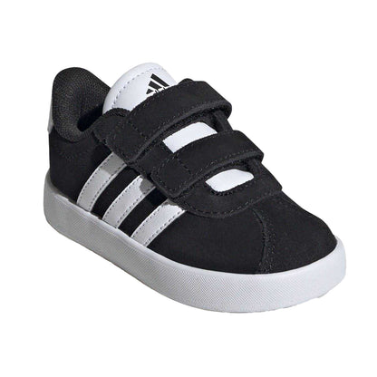 Black-White - Pack Shot - Adidas Childrens-Kids Court 3.0 Suede Hook and Loop Shoes