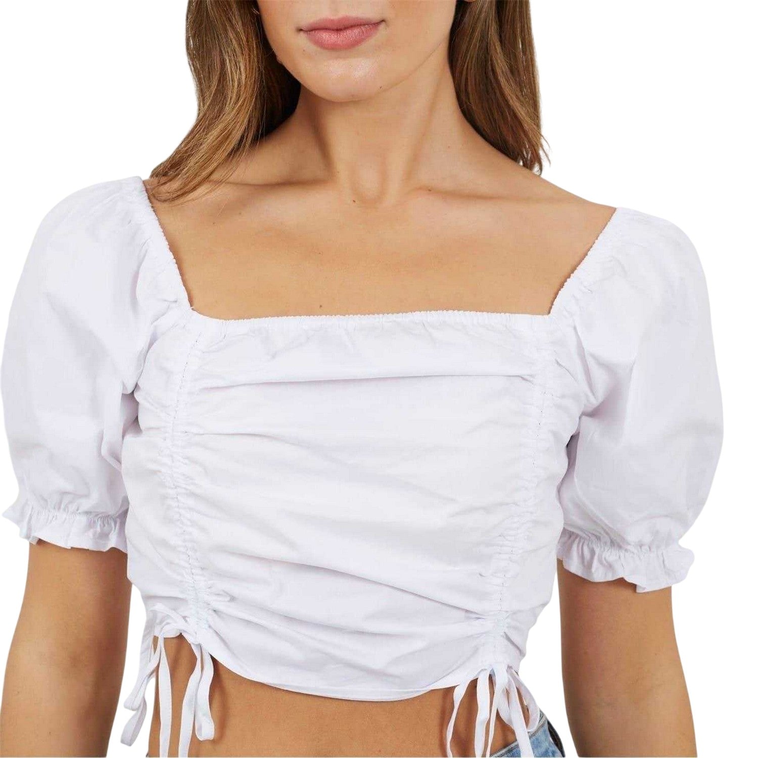 White - Side - Brave Soul Womens-Ladies Puff Sleeve Crop Top