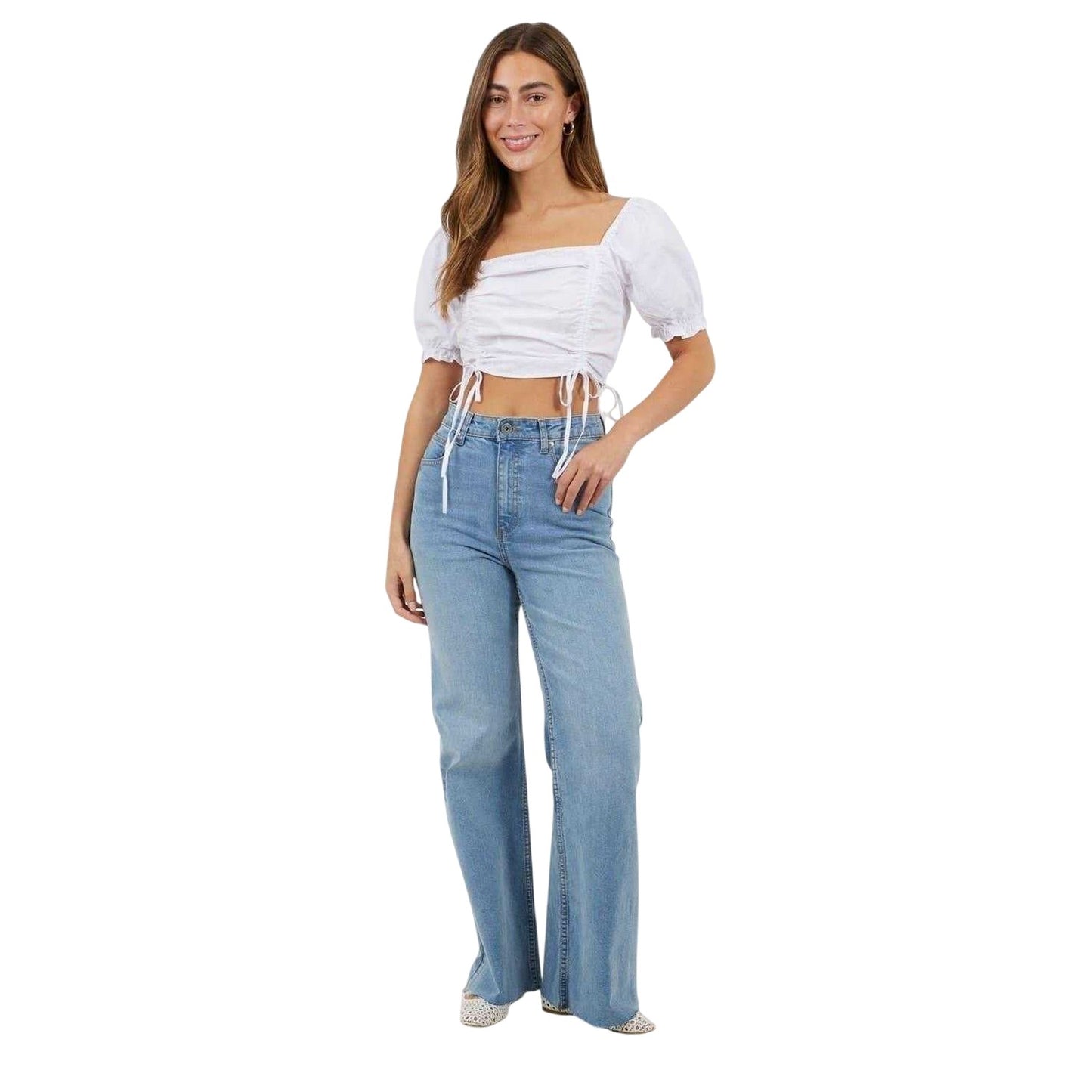 White - Lifestyle - Brave Soul Womens-Ladies Puff Sleeve Crop Top