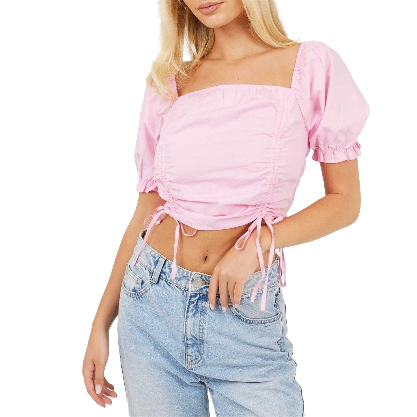 Pink - Front - Brave Soul Womens-Ladies Puff Sleeve Crop Top