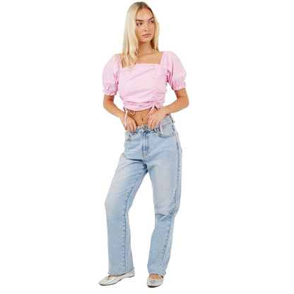 Pink - Lifestyle - Brave Soul Womens-Ladies Puff Sleeve Crop Top