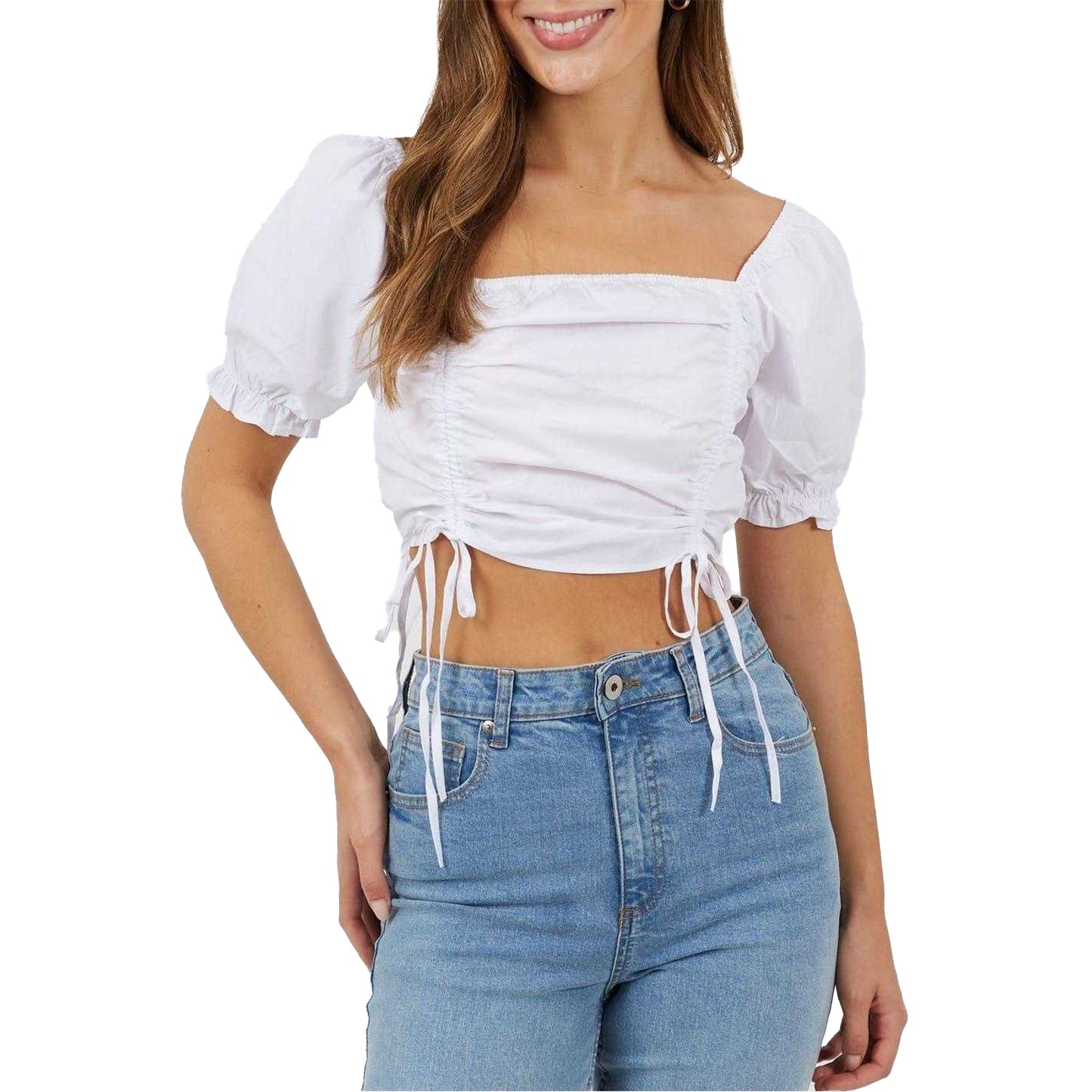 White - Front - Brave Soul Womens-Ladies Puff Sleeve Crop Top