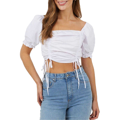 White - Front - Brave Soul Womens-Ladies Puff Sleeve Crop Top