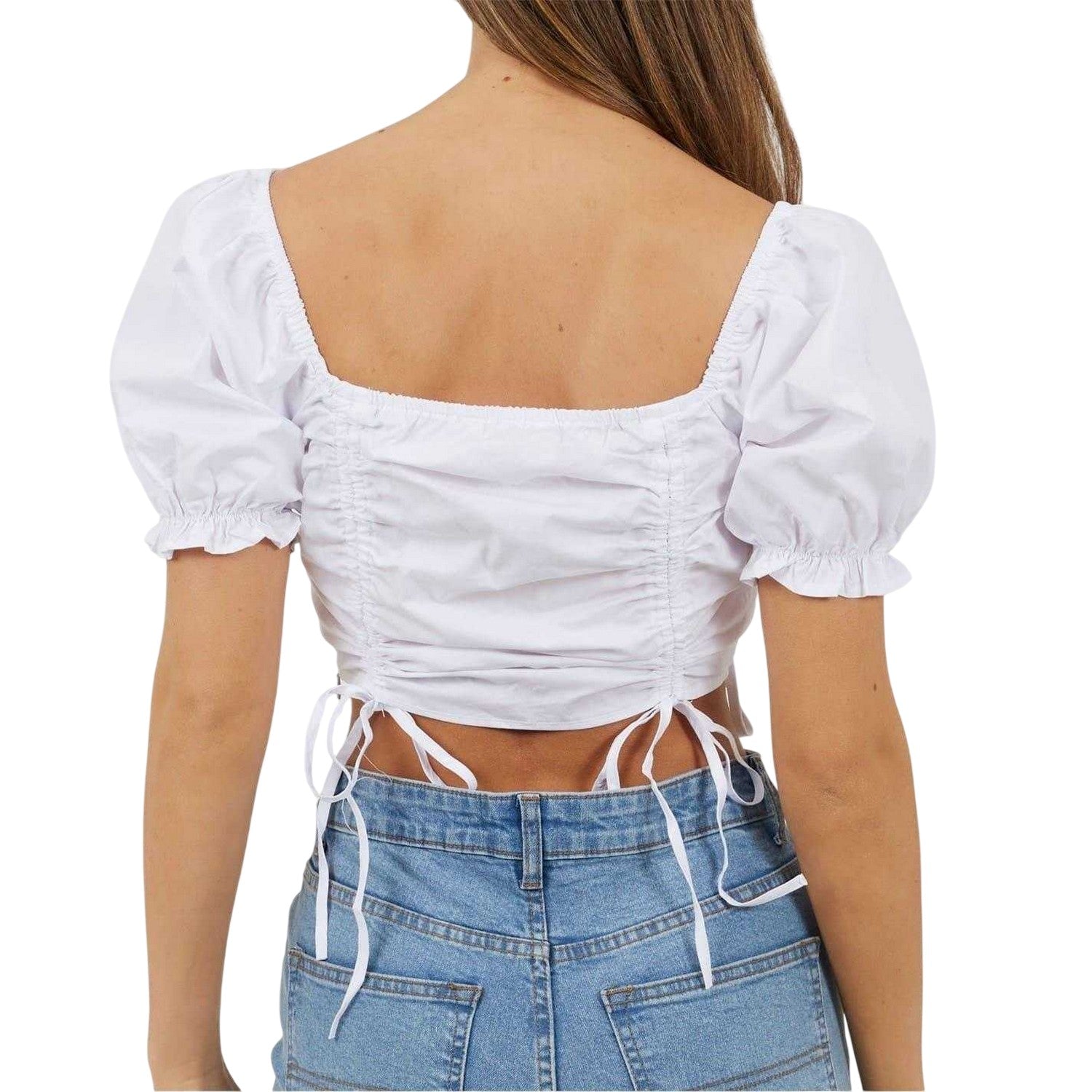 White - Back - Brave Soul Womens-Ladies Puff Sleeve Crop Top