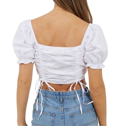 White - Back - Brave Soul Womens-Ladies Puff Sleeve Crop Top