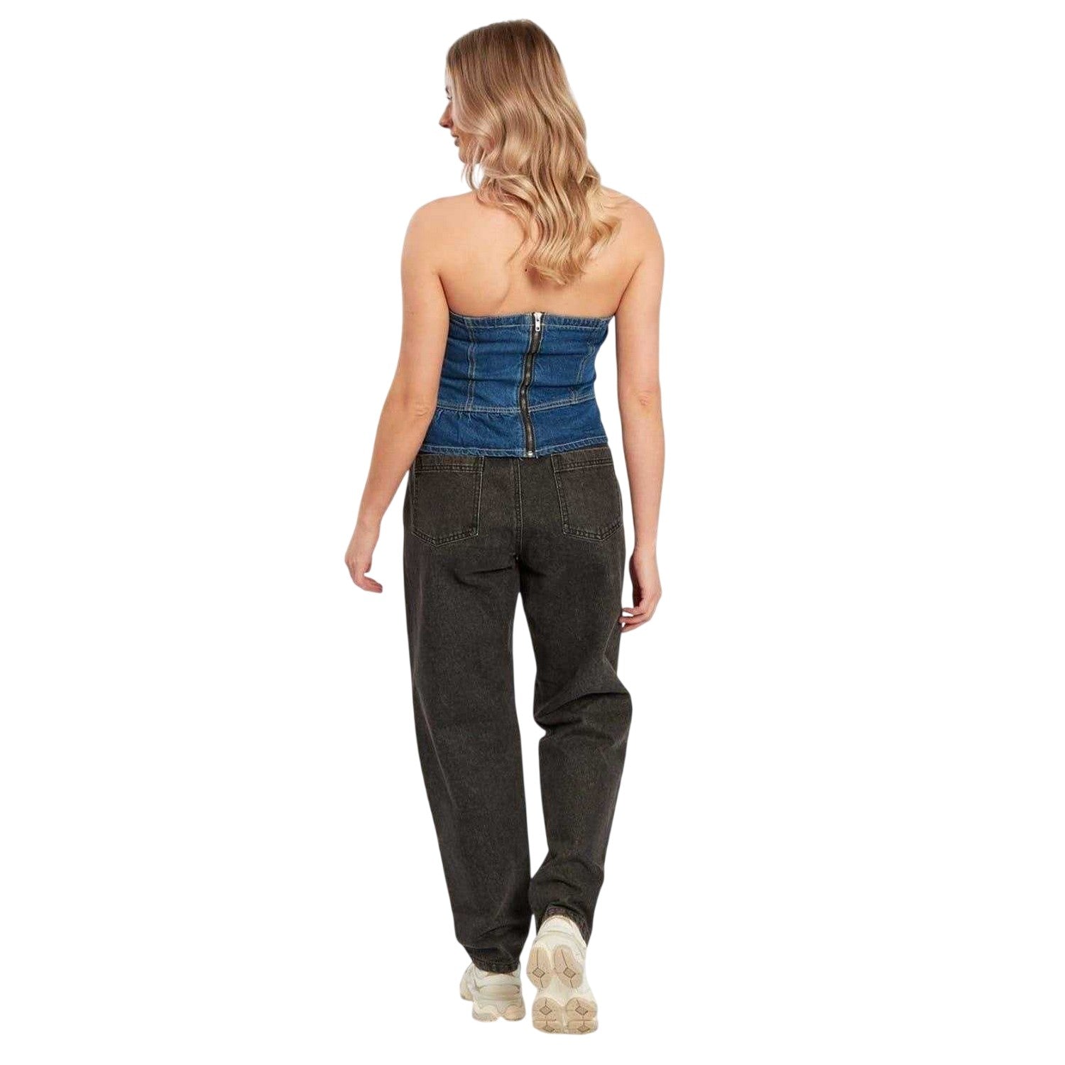 Blue - Back - Influence Womens-Ladies Peplum Fitted And Flared Corset Top