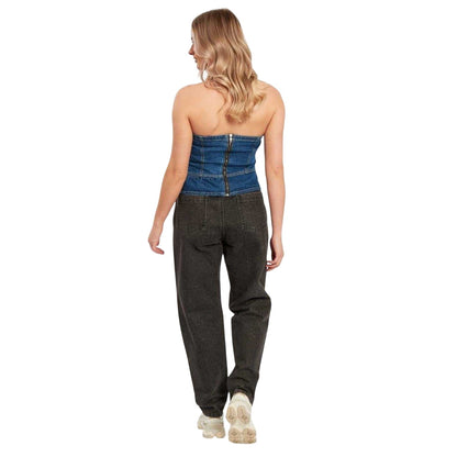 Blue - Back - Influence Womens-Ladies Peplum Fitted And Flared Corset Top