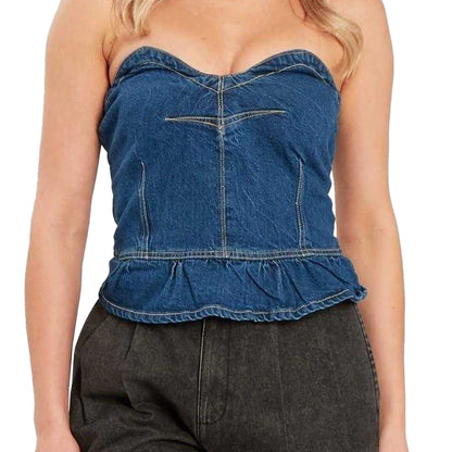 Blue - Side - Influence Womens-Ladies Peplum Fitted And Flared Corset Top