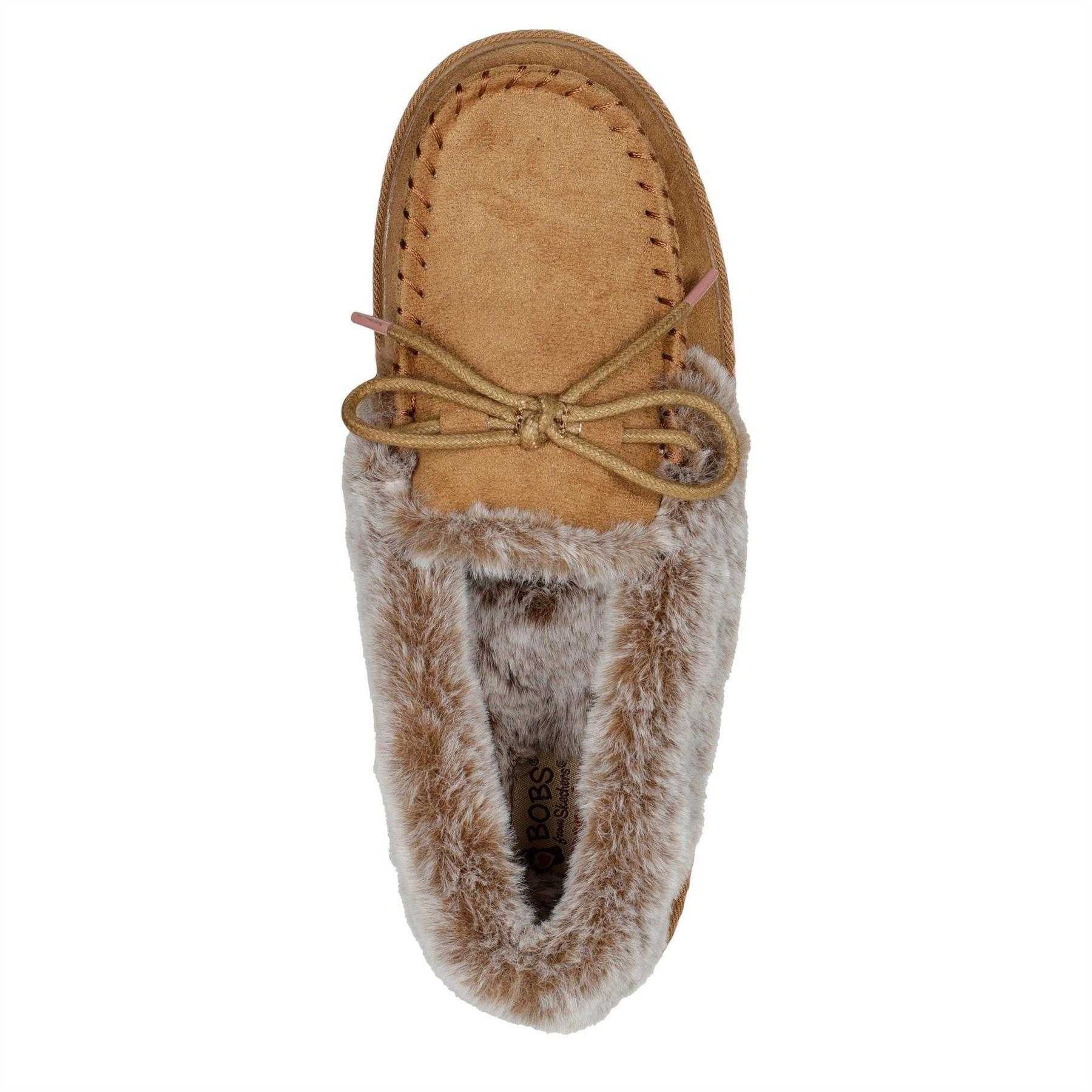 Chestnut - Lifestyle - Skechers Womens-Ladies Cozy Kiss Leather Flat Moccasin Slippers