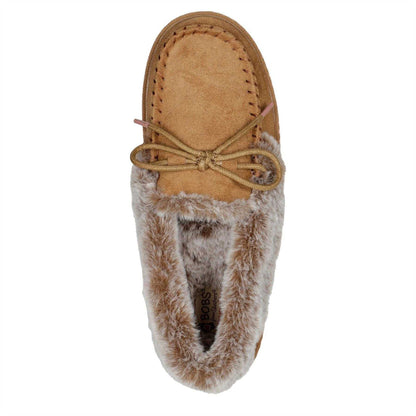 Chestnut - Lifestyle - Skechers Womens-Ladies Cozy Kiss Leather Flat Moccasin Slippers