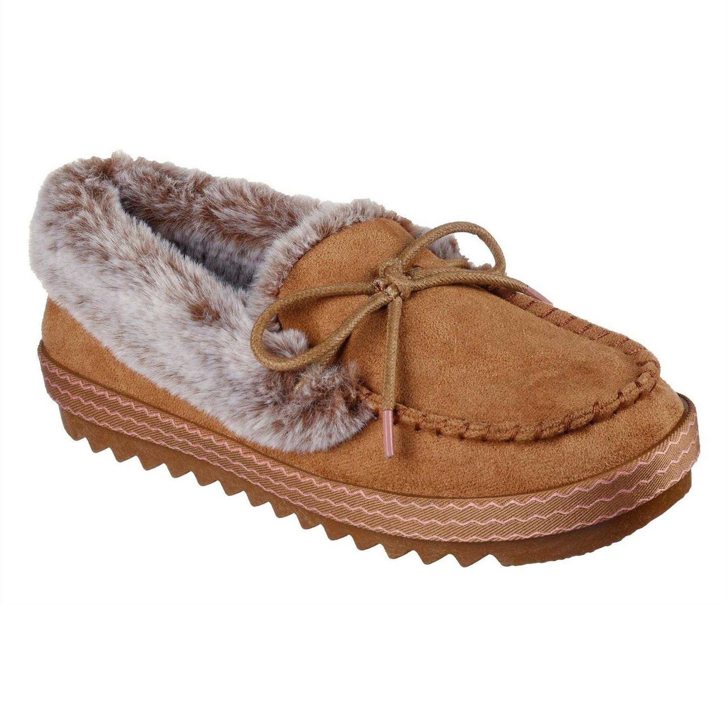 Chestnut - Pack Shot - Skechers Womens-Ladies Cozy Kiss Leather Flat Moccasin Slippers