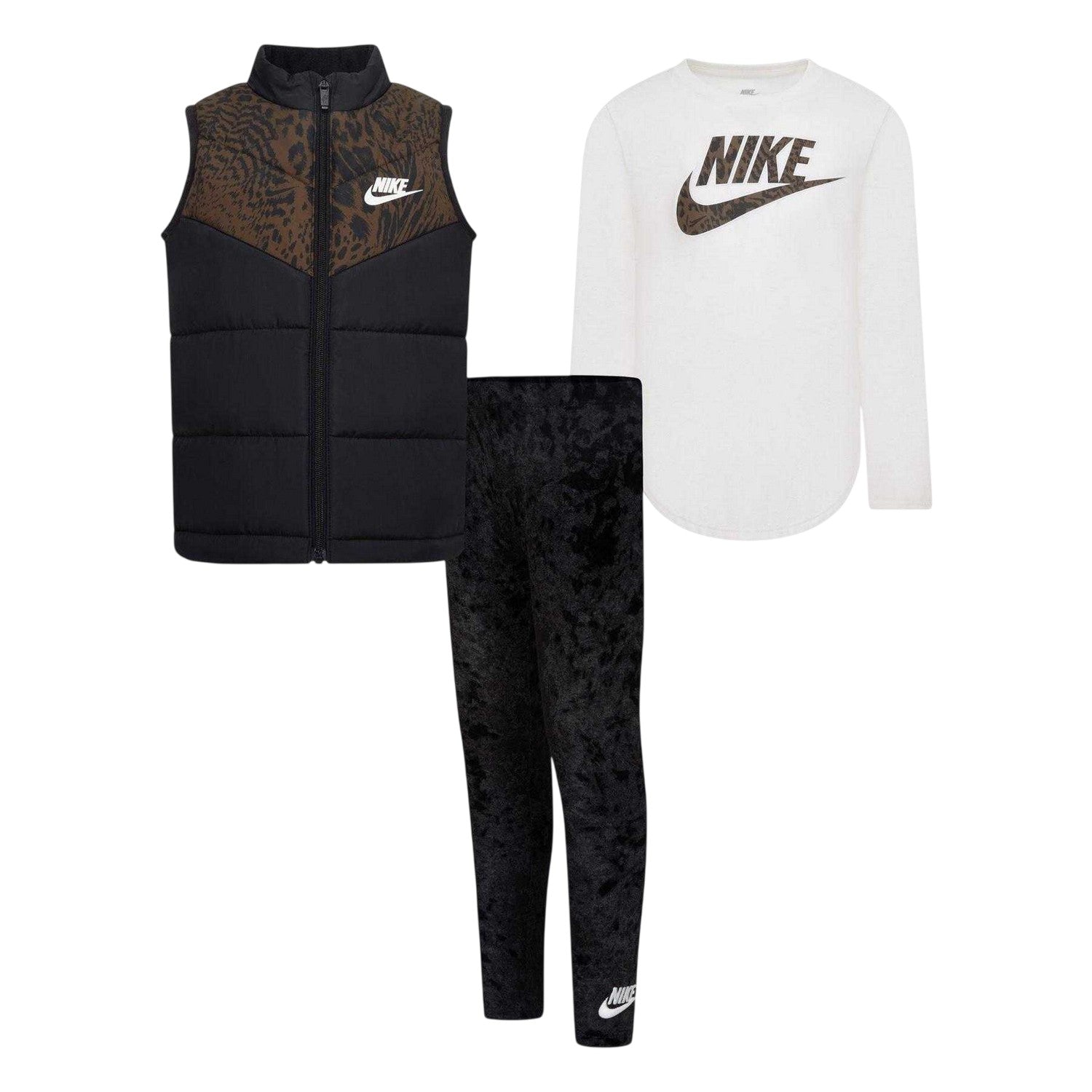 Black - Front - Nike Girls Animal Print Long-Sleeved Top And Leggings Set