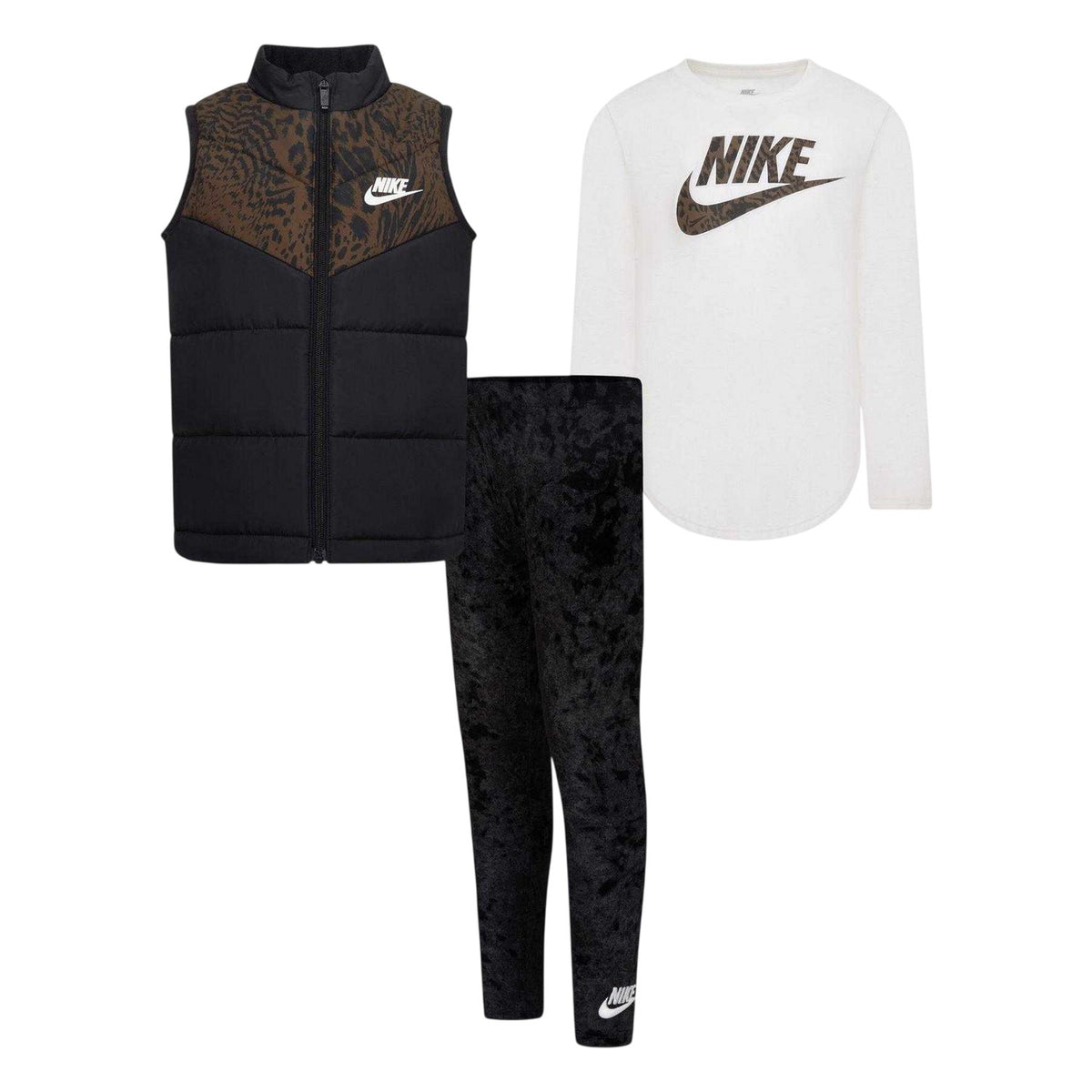 Black - Front - Nike Girls Animal Print Long-Sleeved Top And Leggings Set