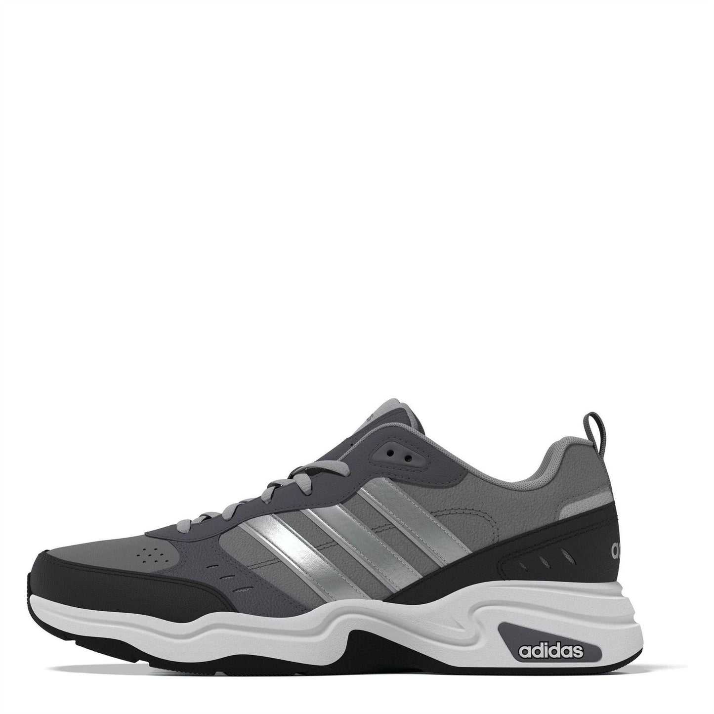 Grey-Silver-Black - Front - Adidas Mens Strutter Coated Leather Shoes