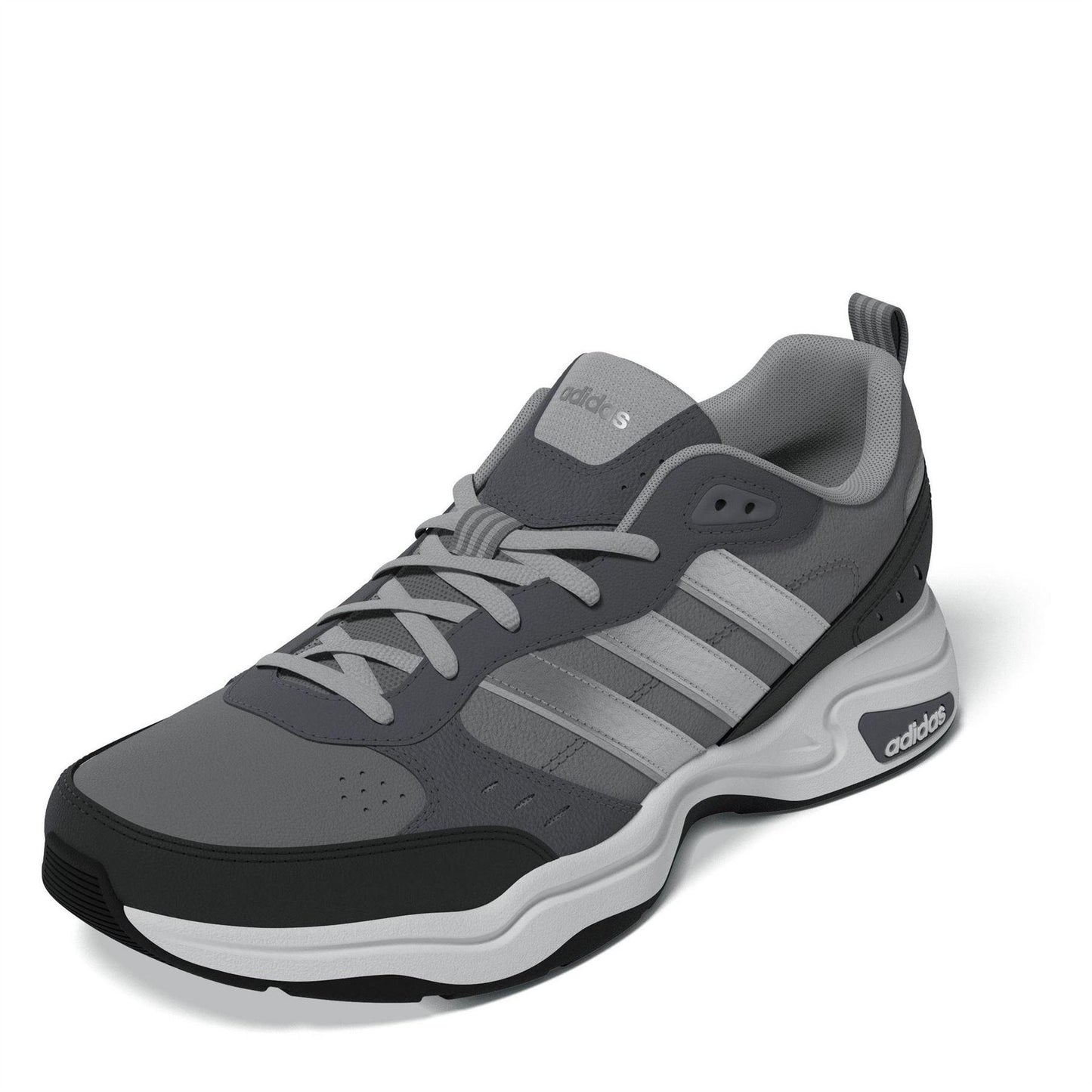Grey-Silver-Black - Back - Adidas Mens Strutter Coated Leather Shoes