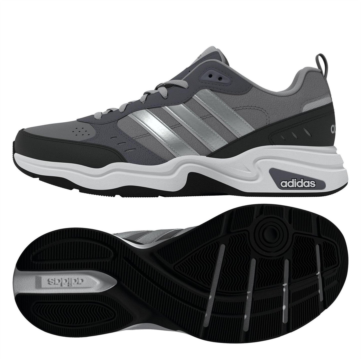 Grey-Silver-Black - Lifestyle - Adidas Mens Strutter Coated Leather Shoes