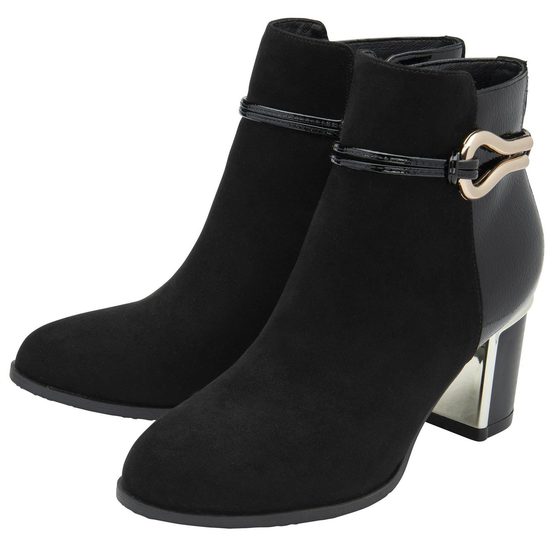 Black - Side - Lotus Shoes Womens-Ladies Ebony Textile Ankle Boots