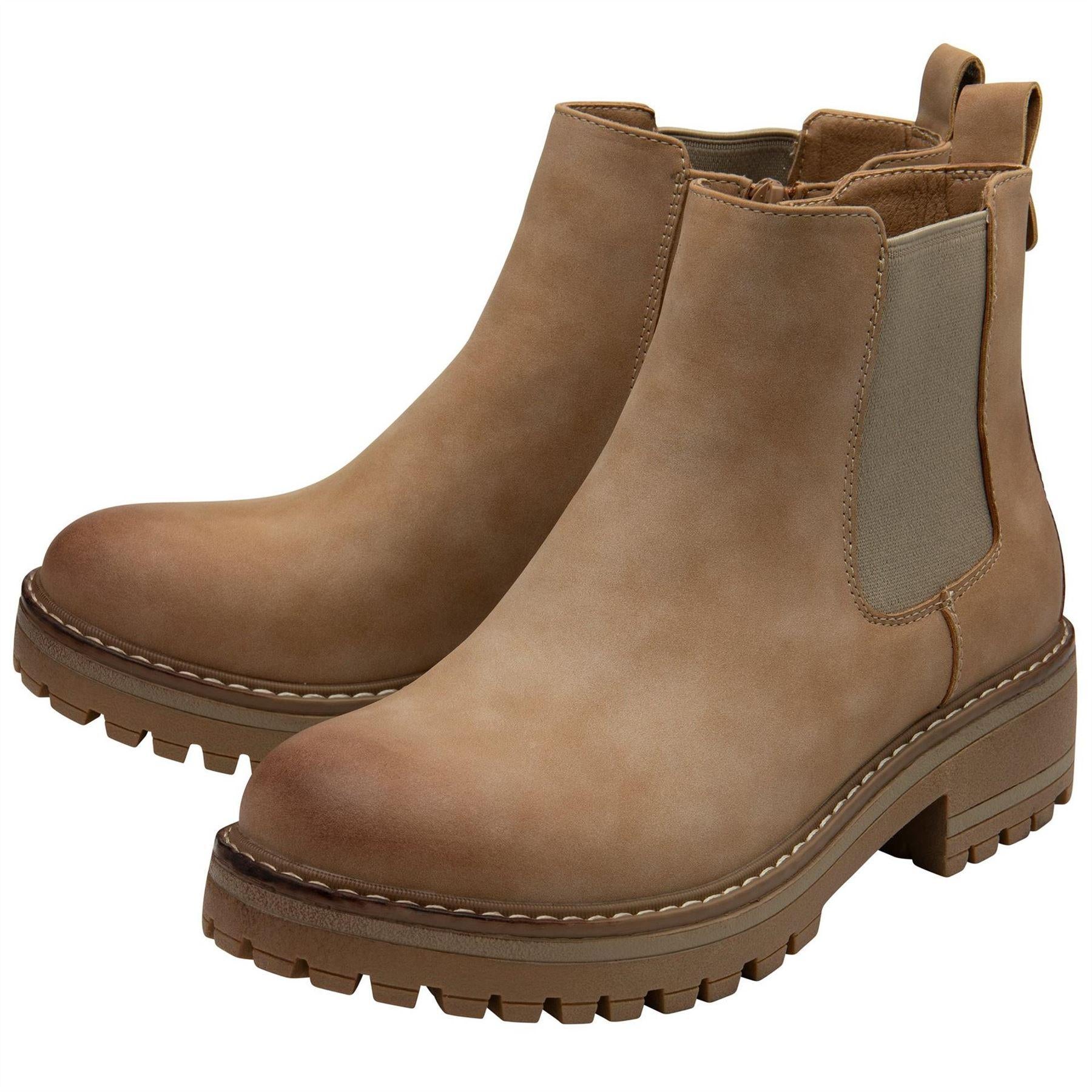 Taupe - Side - Lotus Shoes Womens-Ladies Lottie Block Heel Chelsea Boots
