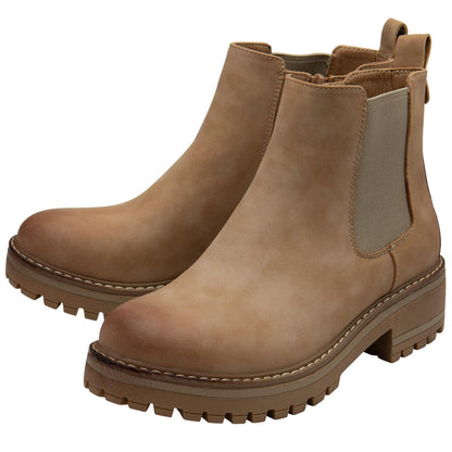 Taupe - Side - Lotus Shoes Womens-Ladies Lottie Block Heel Chelsea Boots