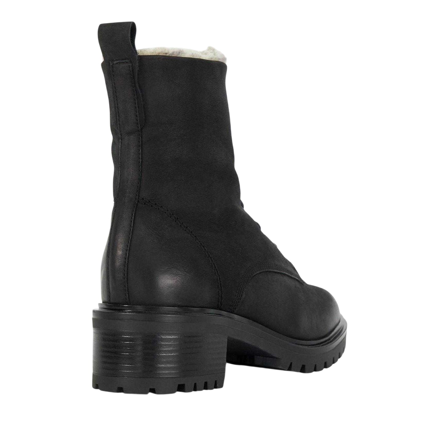 Black - Back - Dune London Womens-Ladies Leather Block Heel Combat Boots