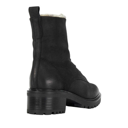 Black - Back - Dune London Womens-Ladies Leather Block Heel Combat Boots