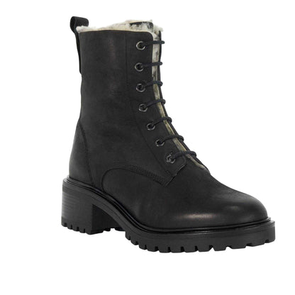 Black - Lifestyle - Dune London Womens-Ladies Leather Block Heel Combat Boots