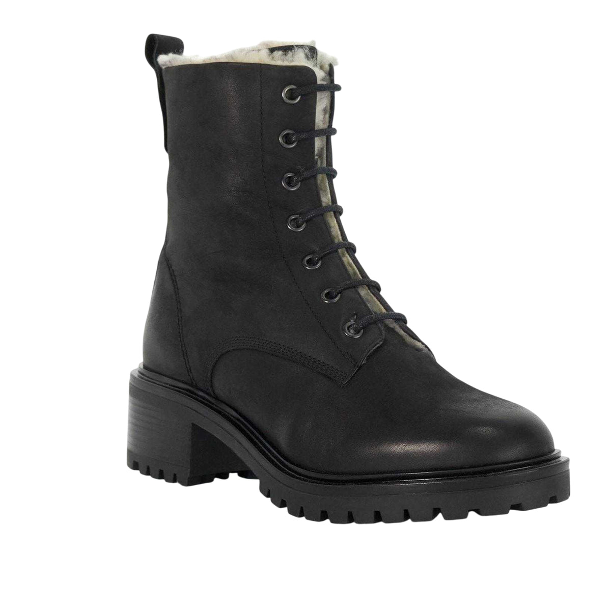 Black - Lifestyle - Dune London Womens-Ladies Leather Block Heel Combat Boots