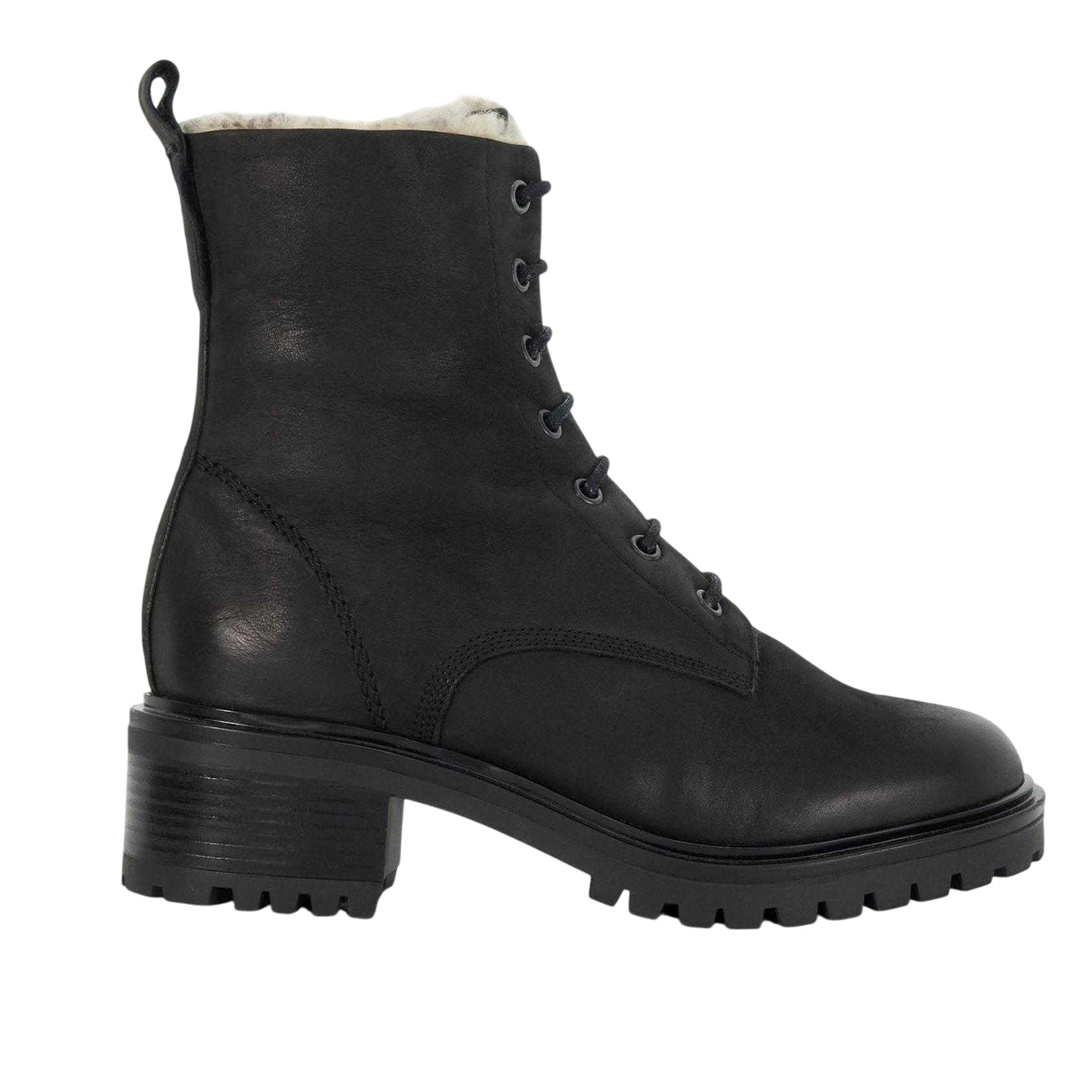 Black - Front - Dune London Womens-Ladies Leather Block Heel Combat Boots