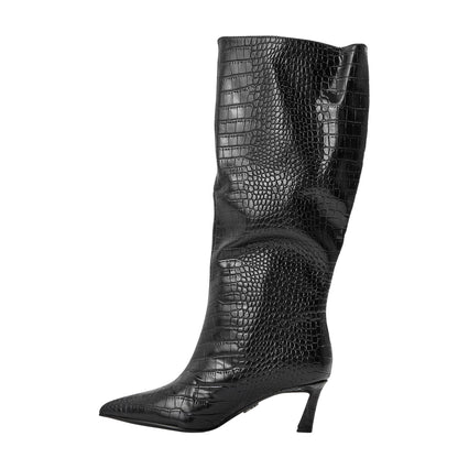 Black - Back - Steve Madden Womens-Ladies Lavan Leather Flare Heel Knee-High Boots