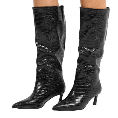 Black - Lifestyle - Steve Madden Womens-Ladies Lavan Leather Flare Heel Knee-High Boots