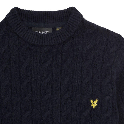 Navy - Side - Lyle & Scott Childrens-Kids Cable Knit Crew Neck Sweatshirt
