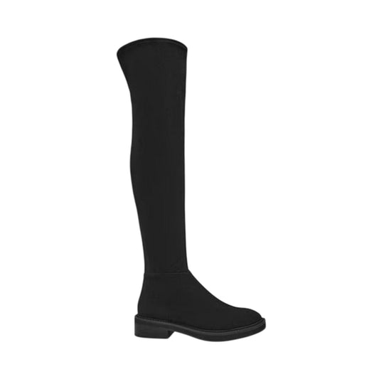 Black - Front - Steve Madden Womens-Ladies Suede Flat Thigh-High Boots