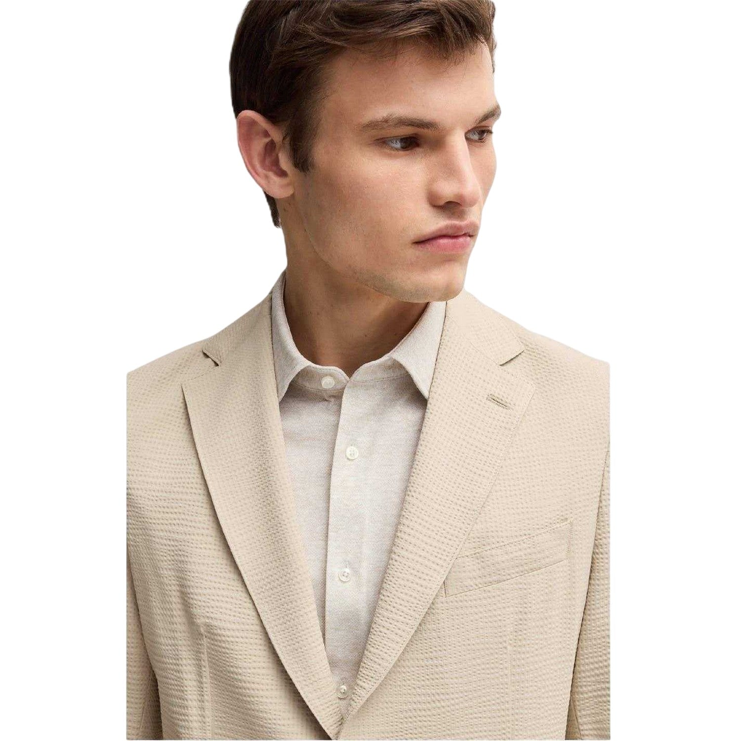 Light Beige - Side - Boss Mens Textured Notch Neck Blazer