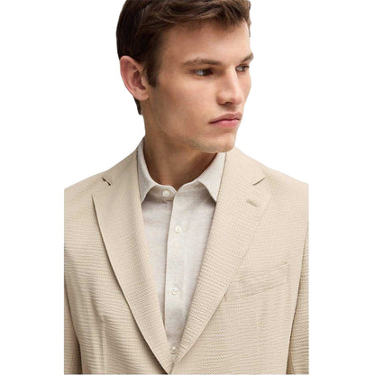 Light Beige - Side - Boss Mens Textured Notch Neck Blazer