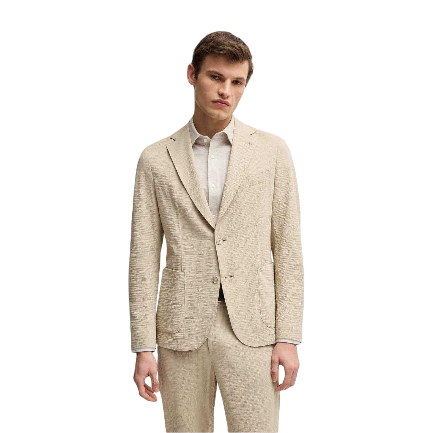 Light Beige - Lifestyle - Boss Mens Textured Notch Neck Blazer