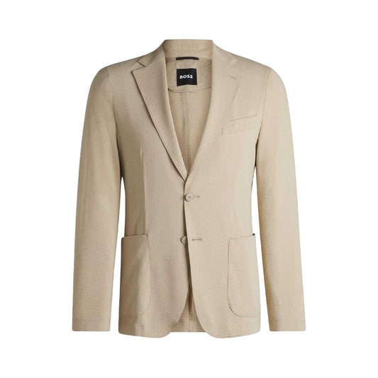 Light Beige - Front - Boss Mens Textured Notch Neck Blazer