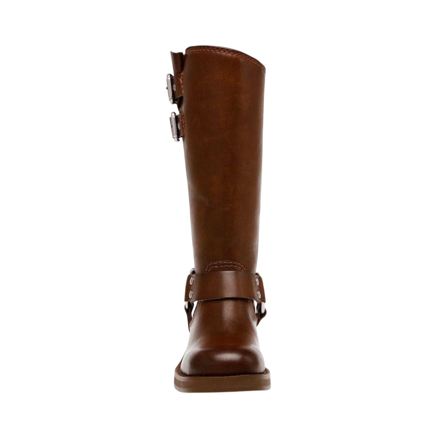 Brown - Pack Shot - Steve Madden Womens-Ladies Eastern Leather Buckle Detail Motorcycle Boots