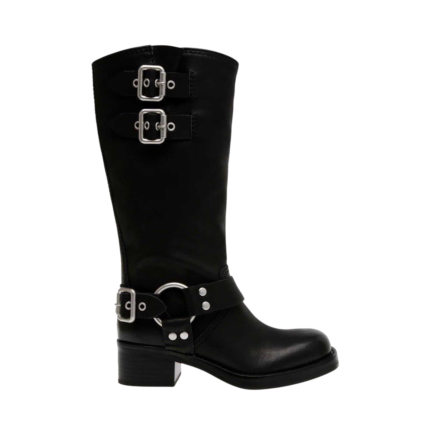 Black - Front - Steve Madden Womens-Ladies Eastern Leather Buckle Detail Motorcycle Boots
