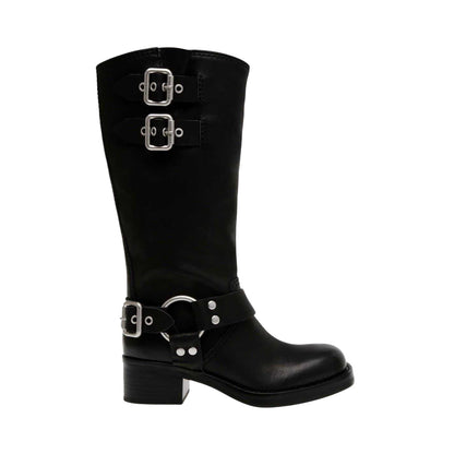 Black - Front - Steve Madden Womens-Ladies Eastern Leather Buckle Detail Motorcycle Boots