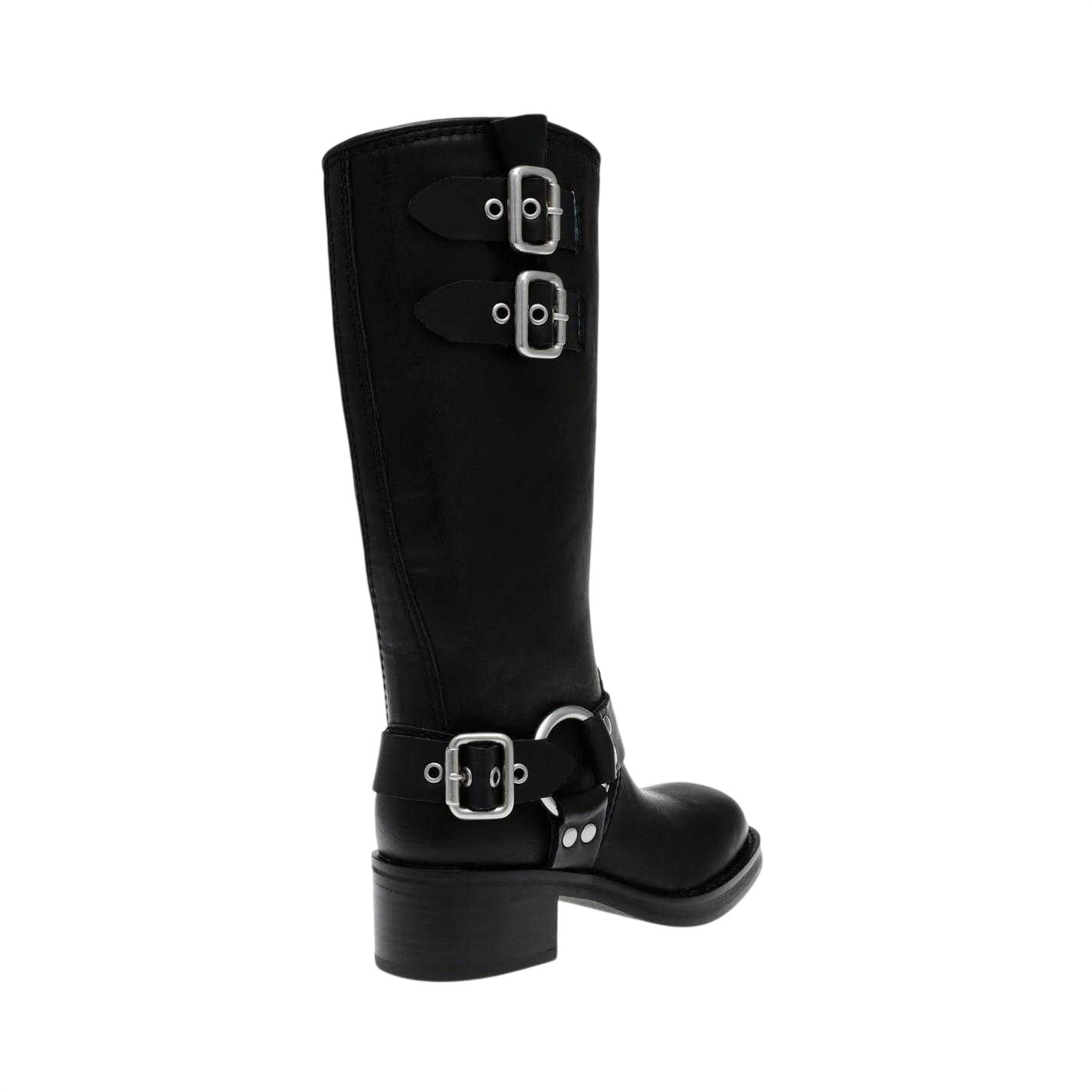 Black - Lifestyle - Steve Madden Womens-Ladies Eastern Leather Buckle Detail Motorcycle Boots