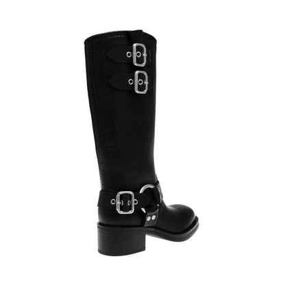 Black - Lifestyle - Steve Madden Womens-Ladies Eastern Leather Buckle Detail Motorcycle Boots