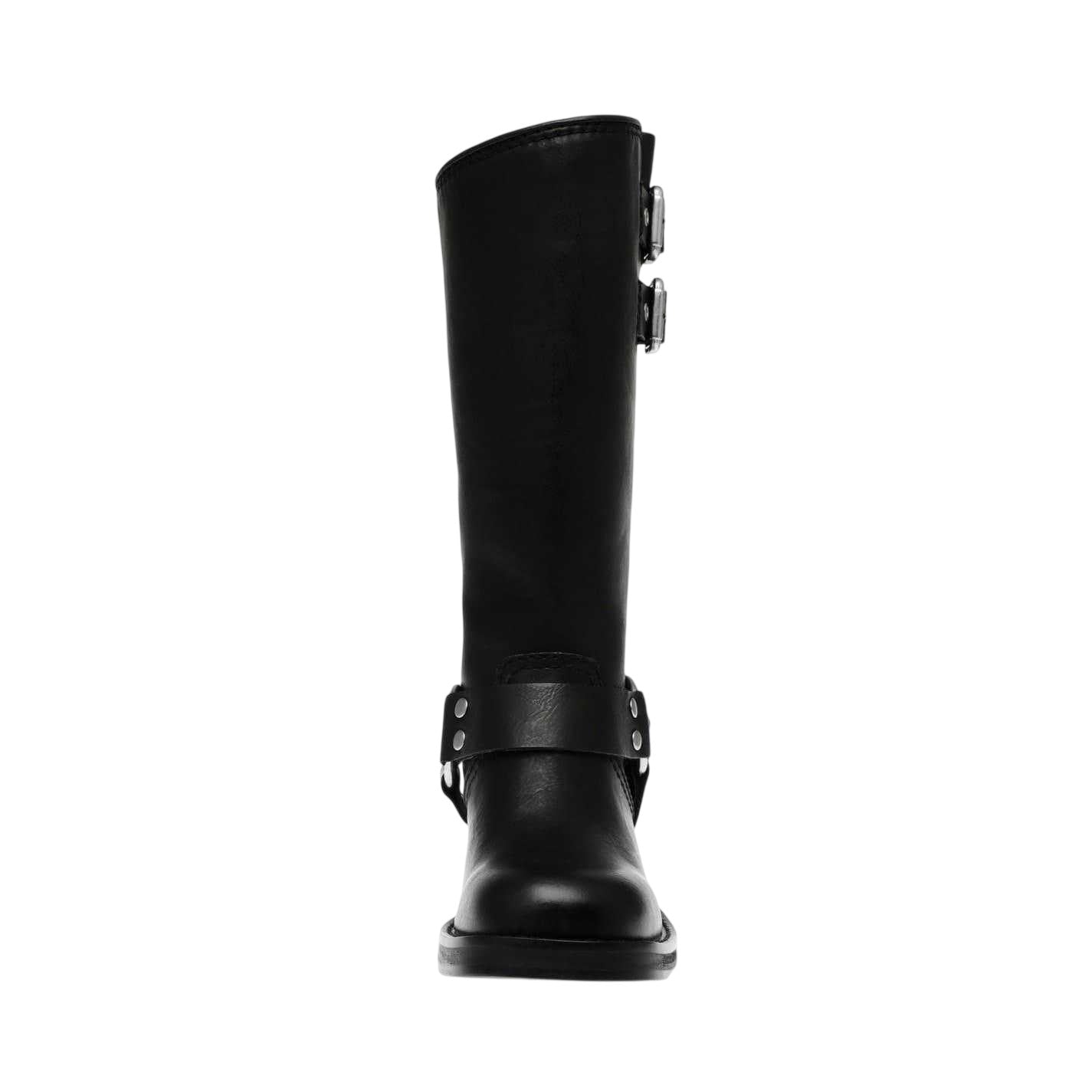 Black - Pack Shot - Steve Madden Womens-Ladies Eastern Leather Buckle Detail Motorcycle Boots