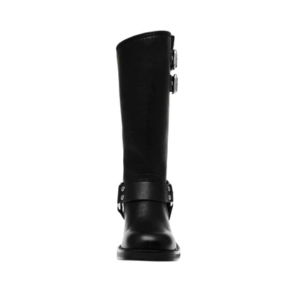 Black - Pack Shot - Steve Madden Womens-Ladies Eastern Leather Buckle Detail Motorcycle Boots