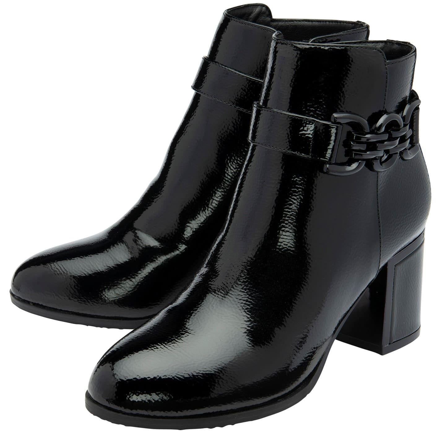 Black Patent - Side - Lotus Shoes Womens-Ladies Amarin Leather Ankle Boots