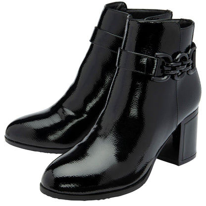 Black Patent - Side - Lotus Shoes Womens-Ladies Amarin Leather Ankle Boots